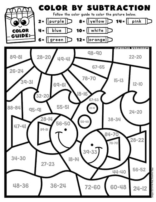 Subtraction color by number