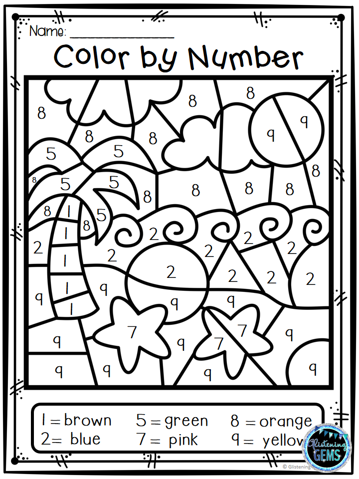 Summer coloring color by number summer color by code summer summer math kindergarten kindergarten coloring pages coloring worksheets for kindergarten