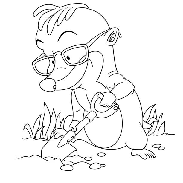 Coloring page of cartoon mole stock illustration