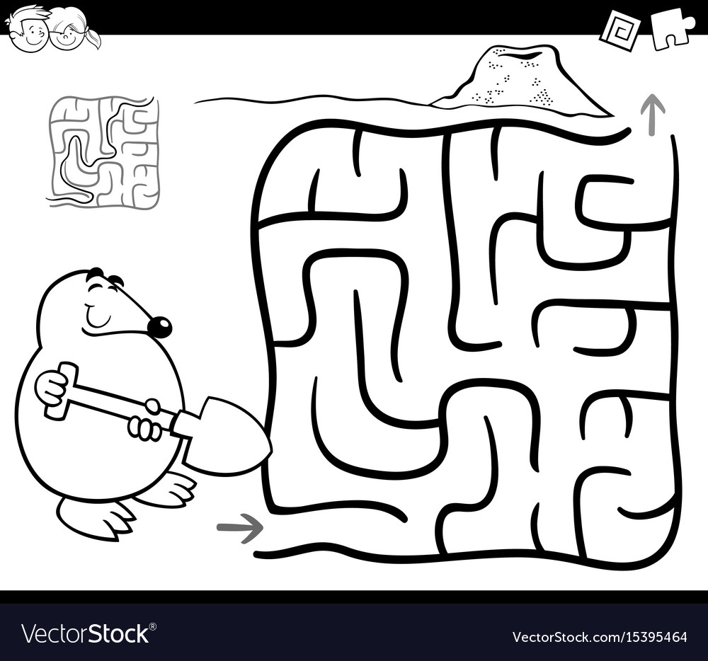 Maze with mole coloring page royalty free vector image