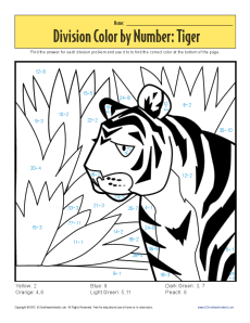 Color by number tiger printable division worksheets