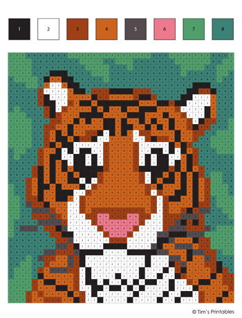 Tiger color by number â tims printables