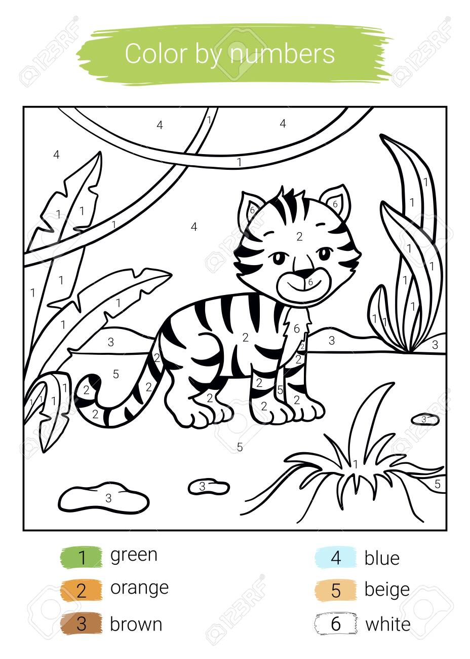 Color by number educational children game tiger coloring book royalty free svg cliparts vectors and stock illustration image