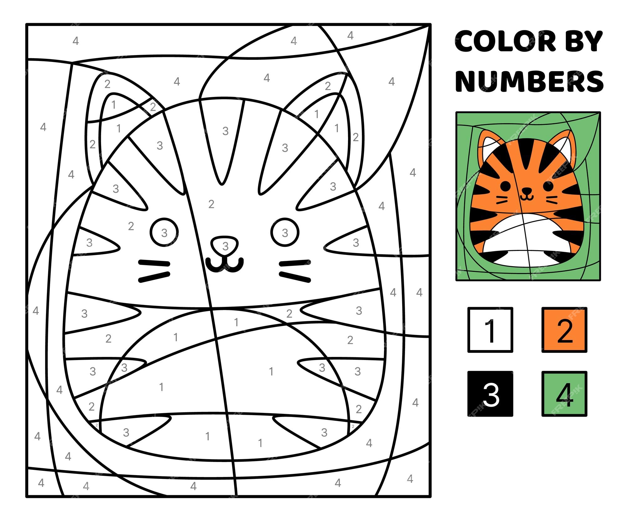 Premium vector tiger color by number squishmallow coloring page game for kids kawaii cartoon vector