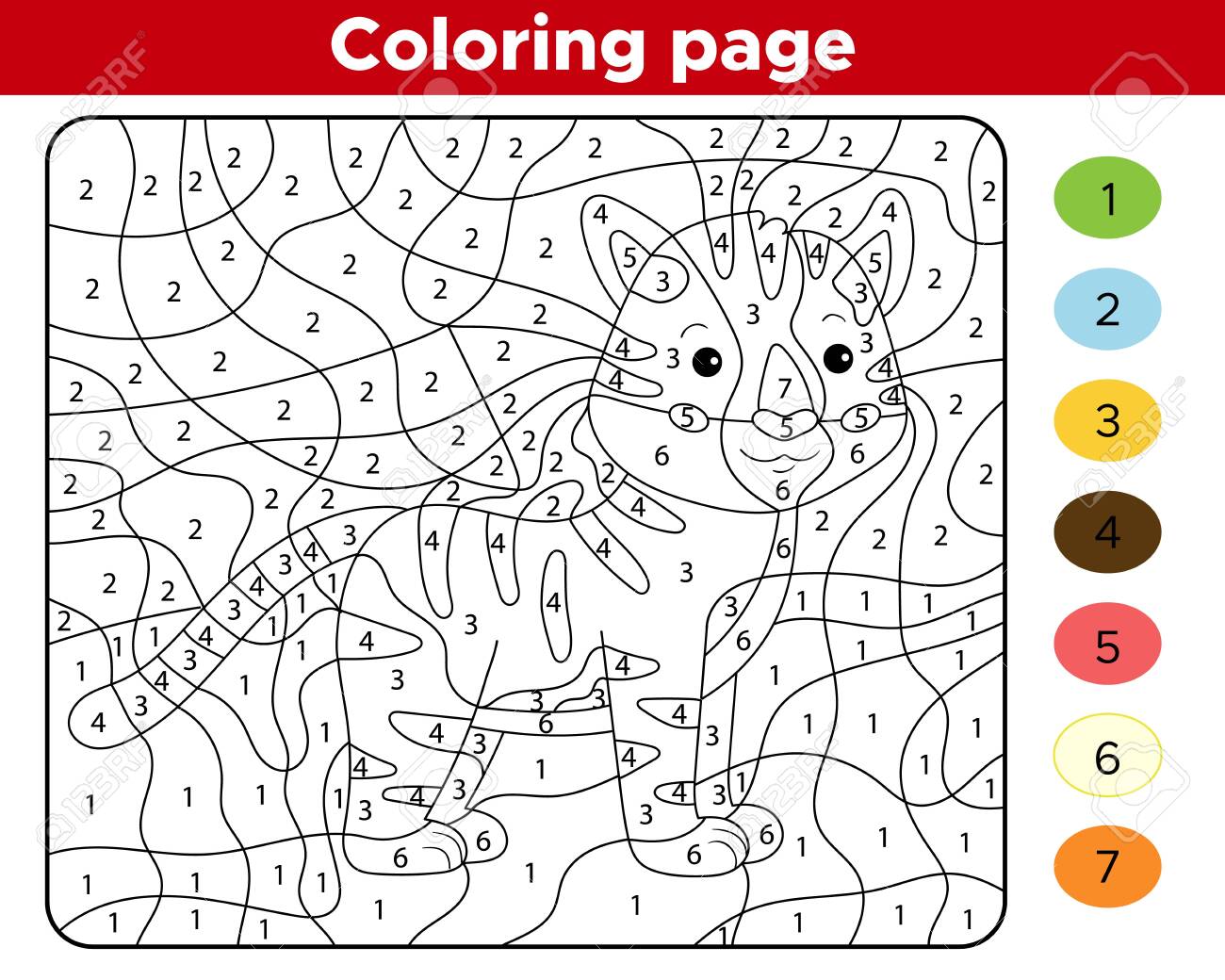 Number coloring page for children cute cartoon tiger jungle animals learn numbers and colors educational game royalty free svg cliparts vectors and stock illustration image