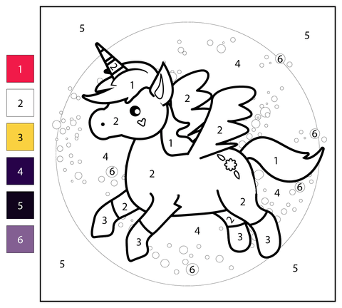 Unicorn color by number free printable coloring pages