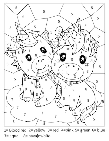 Premium vector unicorn color by number coloring page