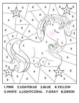 Unicorn coloring pages by numbers for kids by educationfirst tpt