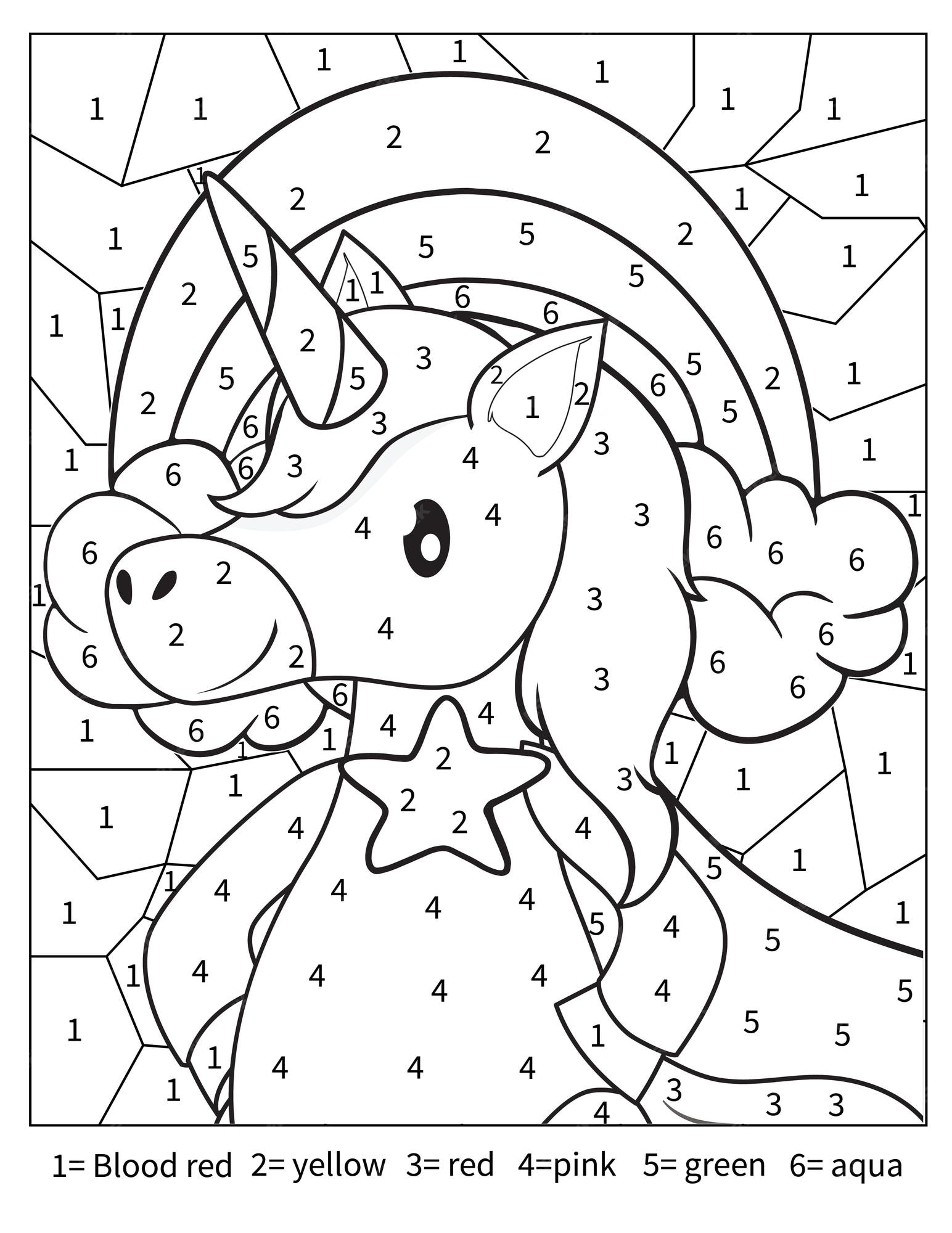 Premium vector unicorn color by number coloring page