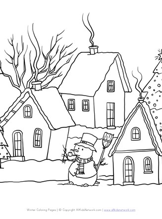 Winter scene coloring page all kids network