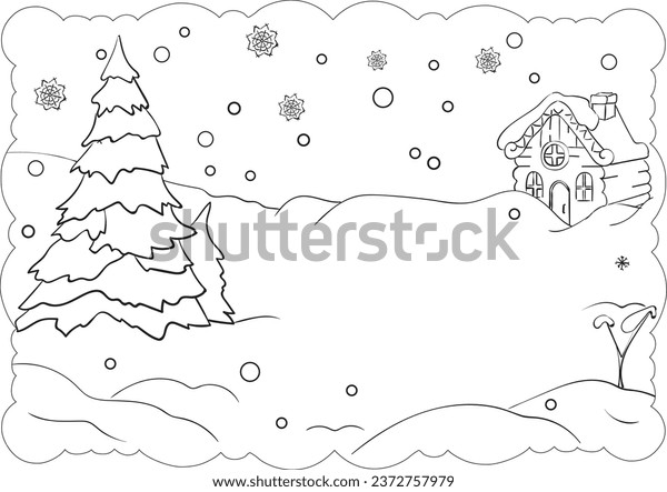 Printable winter scene coloring page printable stock vector royalty free