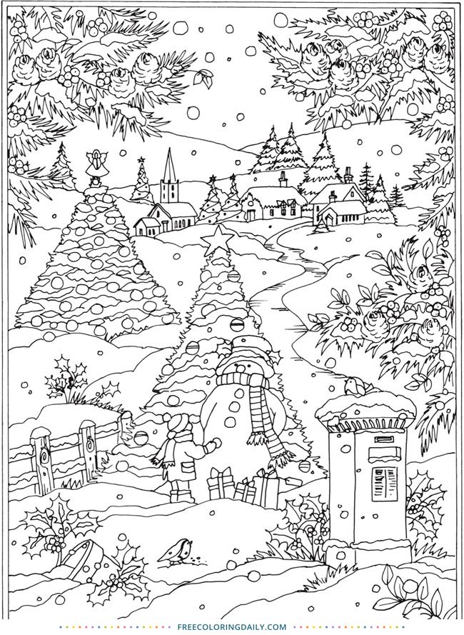 Free snowy winter scene coloring coloring pages winter free christmas coloring pages christmas coloring pages