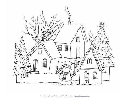 Winter scene coloring page coloring pages winter coloring pages detailed coloring pages