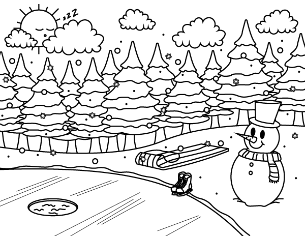Printable winter scene coloring page