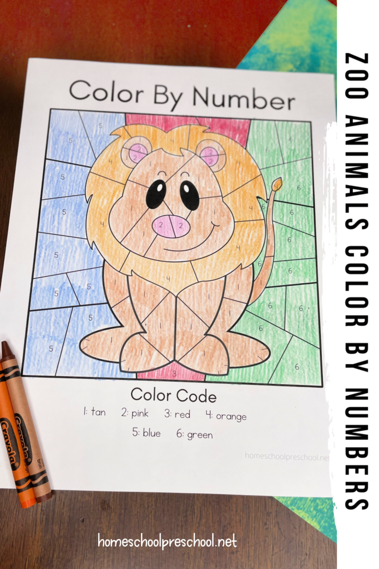 Zoo animals color by number free printables
