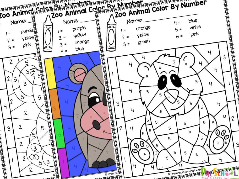 Ð free printable zoo animals color by number worksheets