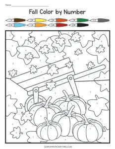 Free fall color by number printables sheets