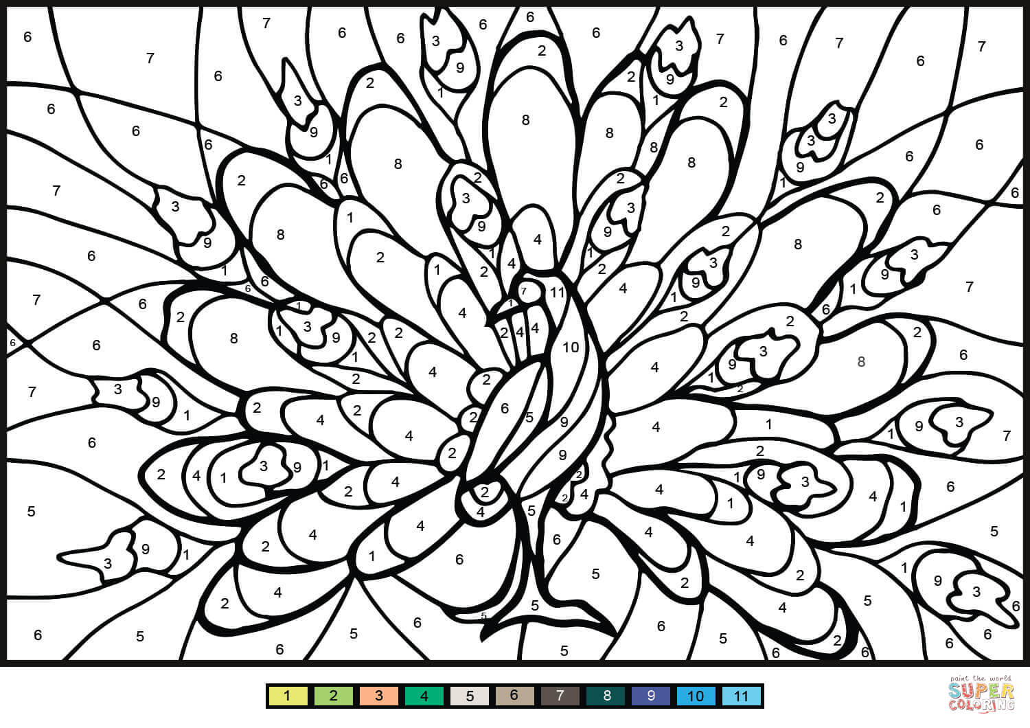 Peacock color by number free printable coloring pages