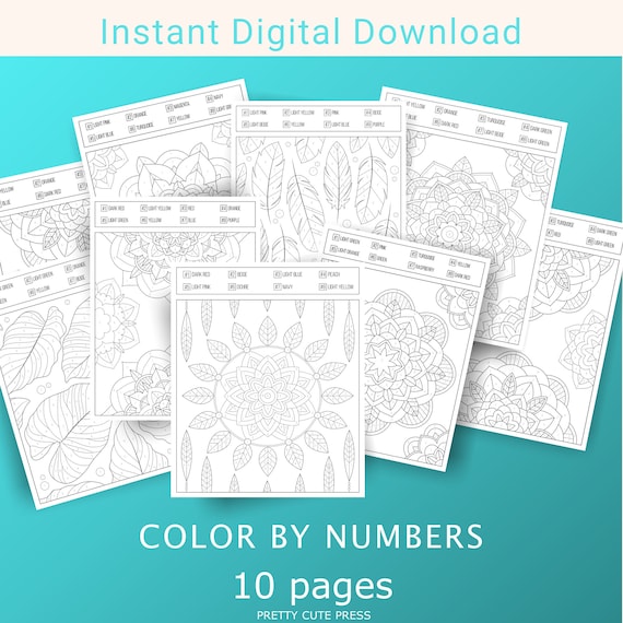 Color by numbers coloring pages printable adult colouring sheets instant digital download