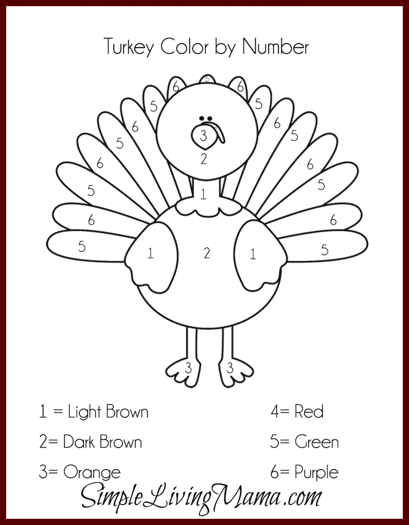 Free printable color by number turkey thanksgiving activities for kids