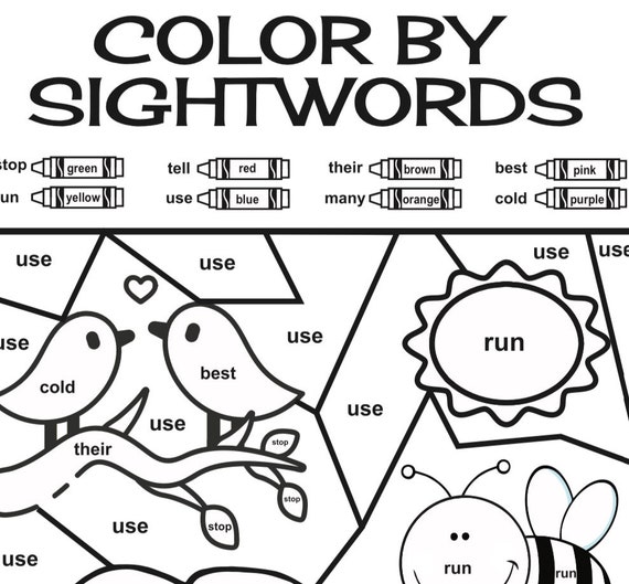 Color by sight words and sight word word scramble