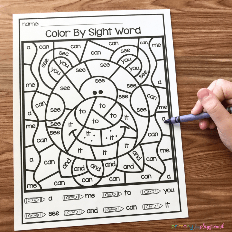 Free printable color by code sight words