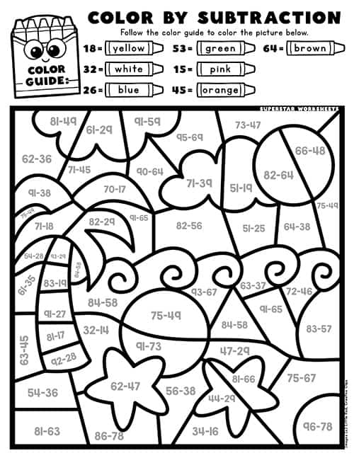 Subtraction color by number