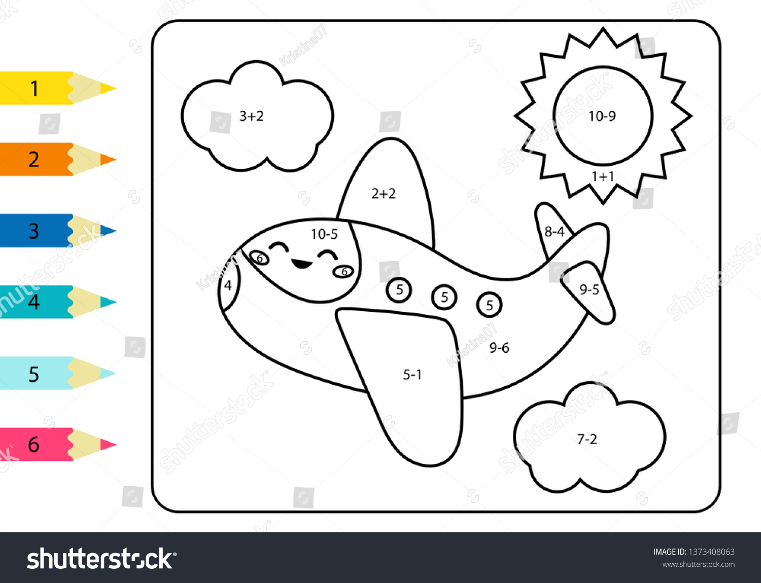 Coloring page by addition subtraction numbers stock vector royalty free