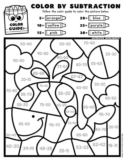 Subtraction color by number