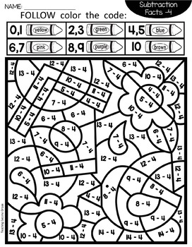 Spring coloring pages with subtraction facts
