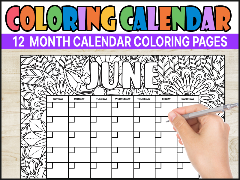 Printable month coloring floral pattern calendar teaching resources