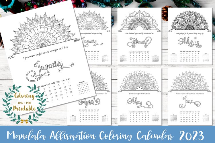 Mandala affirmation calendar coloring pages