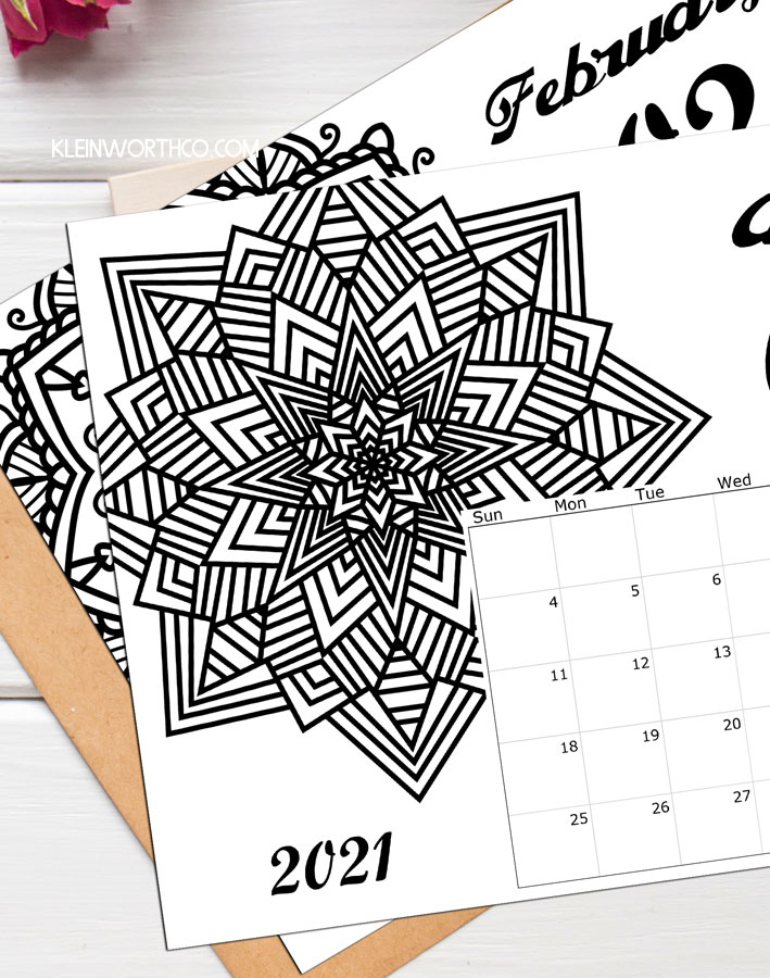 Coloring page calendar printable