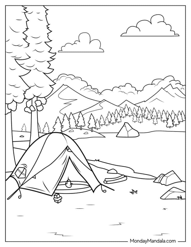 Camping hiking coloring pages free pdf printables