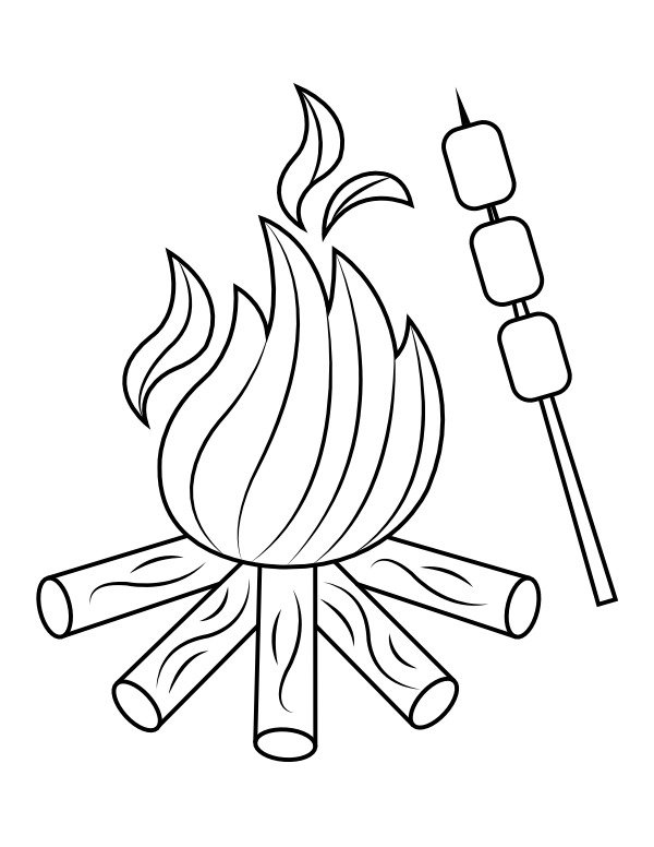 Printable campfire with marshmallows coloring page