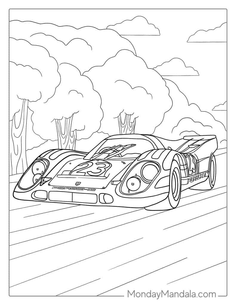 Race car coloring pages free pdf printables