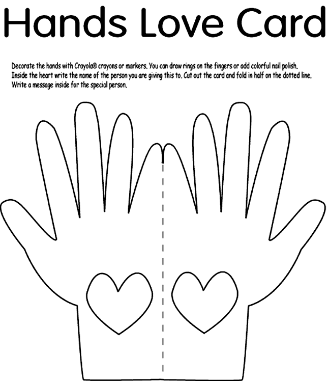 Hands love card coloring page