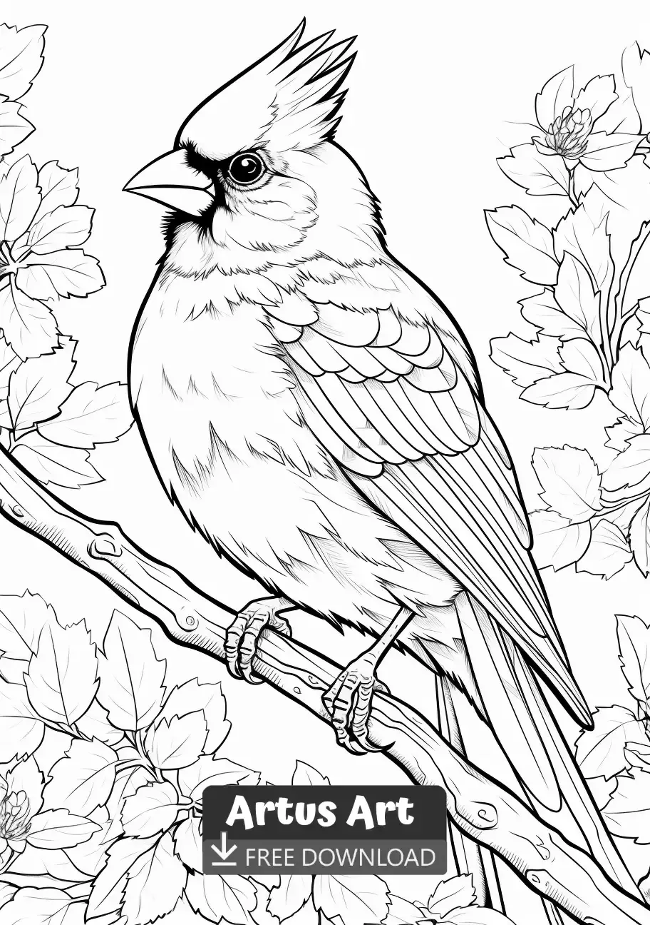 Beautiful northern cardinal coloring page