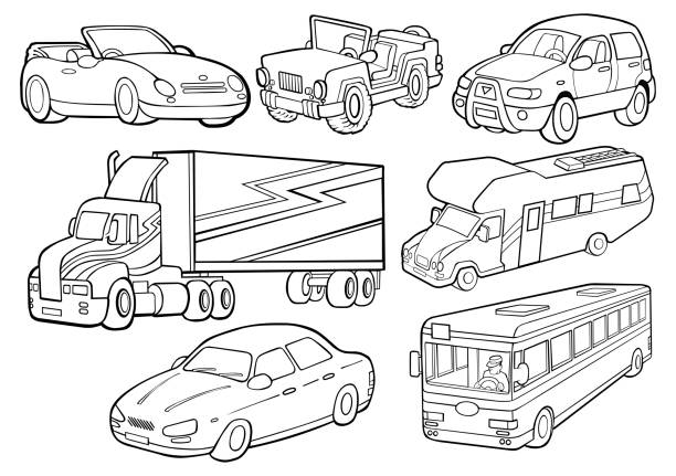 Coloring pages trucks and cars stock illustrations royalty