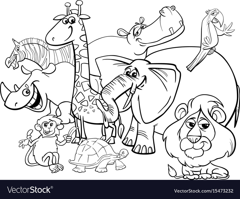 Cartoon safari animals coloring page royalty free vector