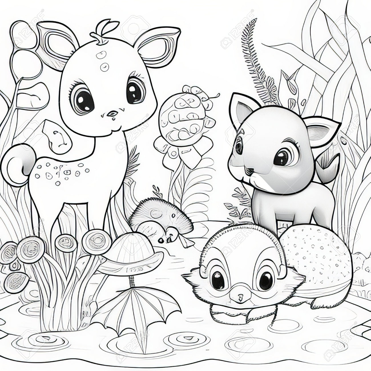 Coloring page outline of cute cartoon animals vector illustration stock photo picture and royalty free image image