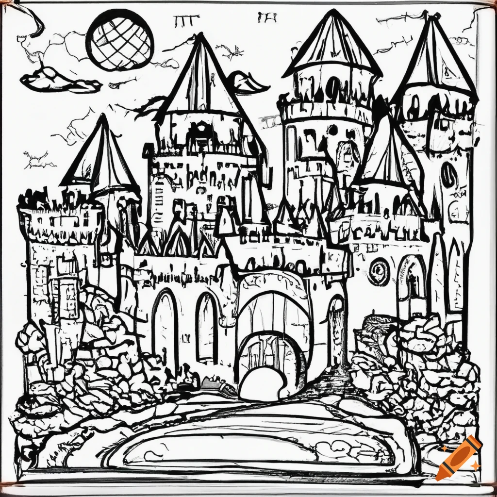 Castle coloring book style on