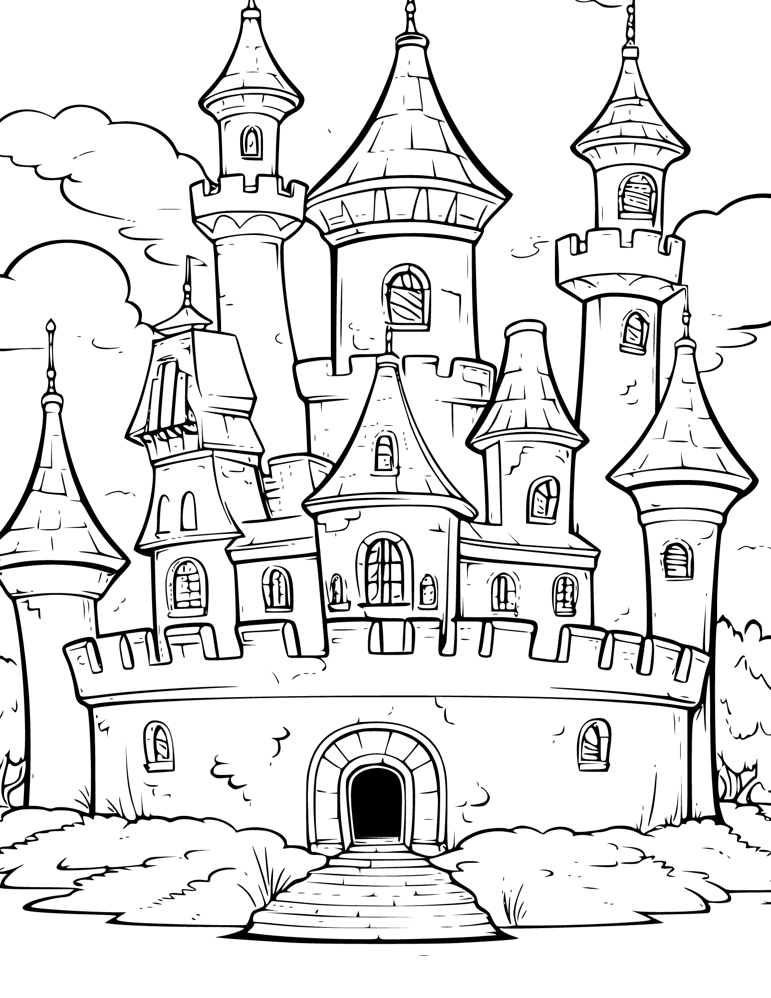 Free castle coloring pages for kids and adults