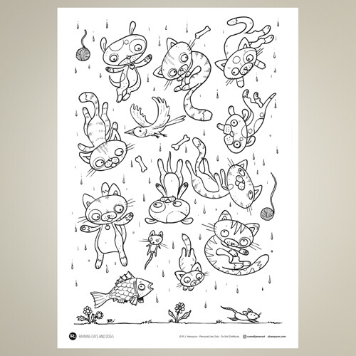 R j hampson raining cats and dogs coloring sheet