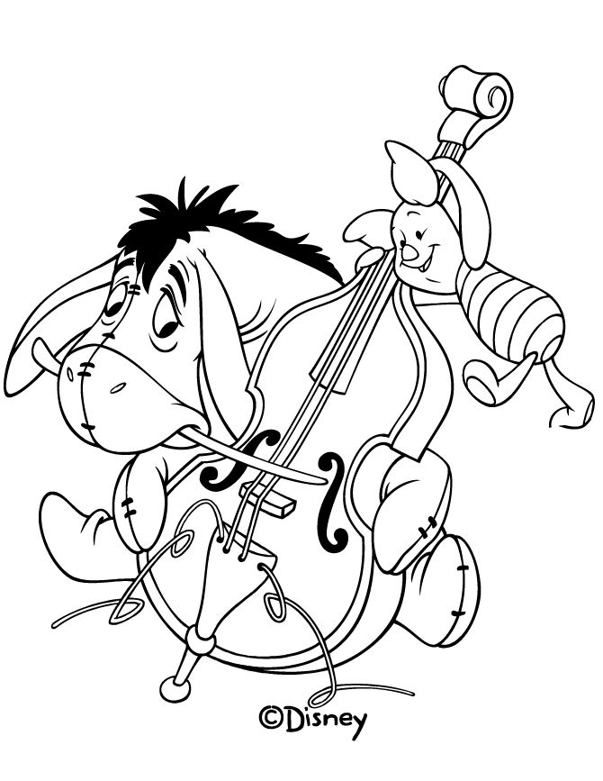 Eeyore and piglet on cello coloring page disney coloring pages disney princess coloring pages coloring pages