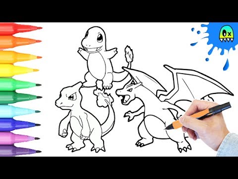 Pokãmon coloring book pages speed coloring for kids charmander charmeleon and charizard