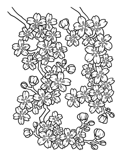 Premium vector cherry blossom coloring page for adults