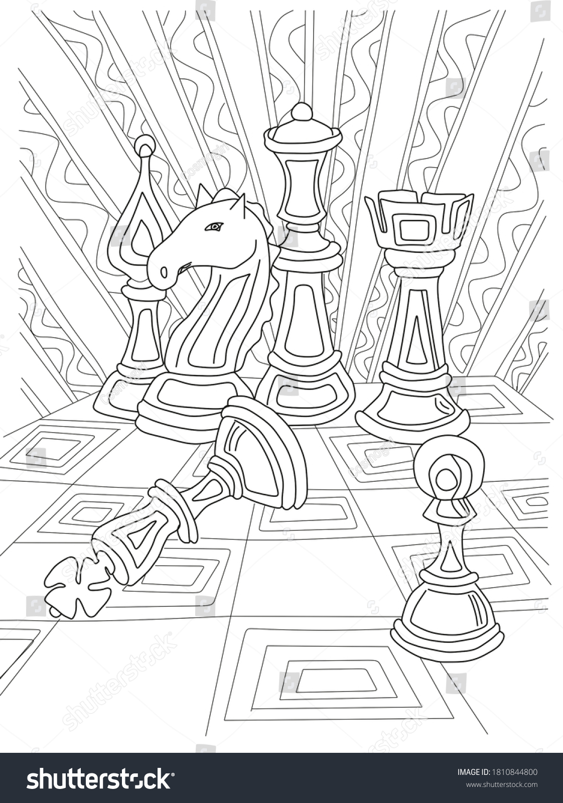 Coloring book adults children chess board stock illustration