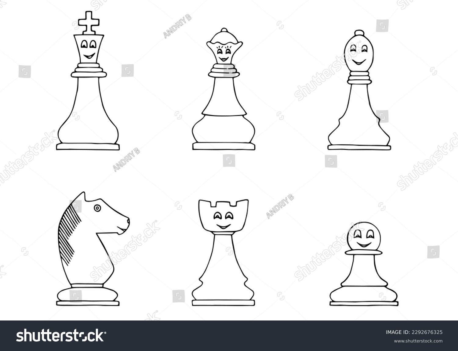 Chess pieces doodle style coloring book stock vector royalty free