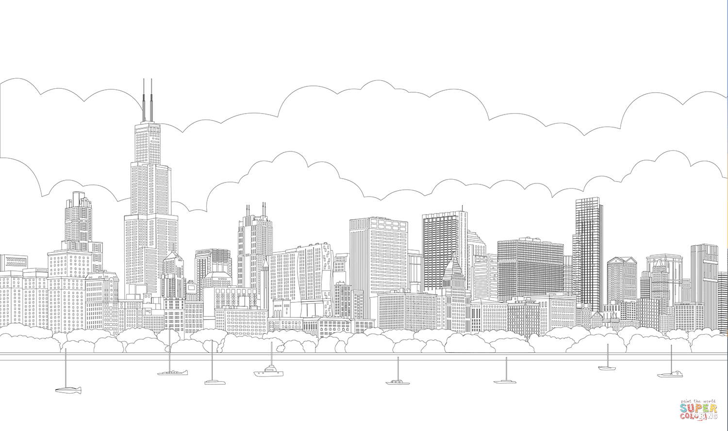 Chicago skyline coloring page free printable coloring pages